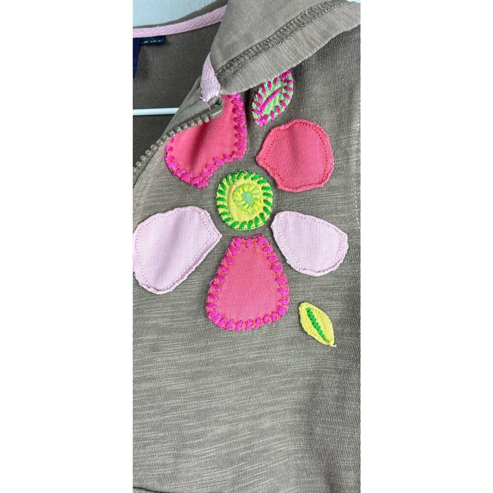 Mini Boden Brown Hoodie Jacket with Pink Flower and Green Leaf Appliqué - Picture 2 of 10